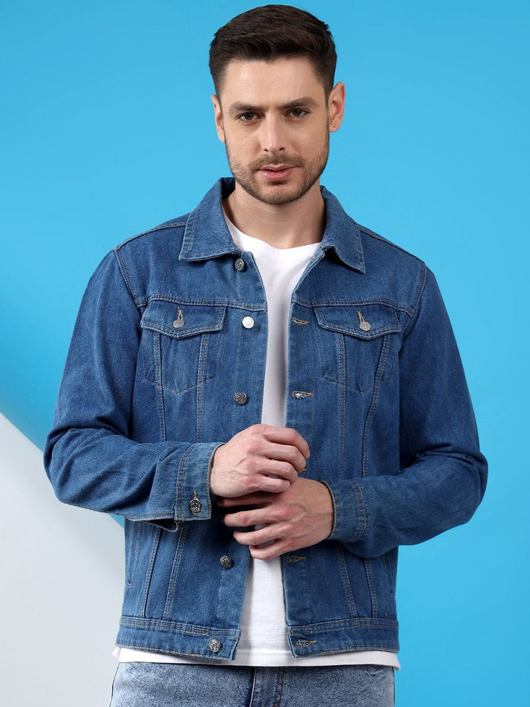 Men Spread Collar Denim Jacket – Smart, Breathable Everyday Wear in Pakistan | PARINDA