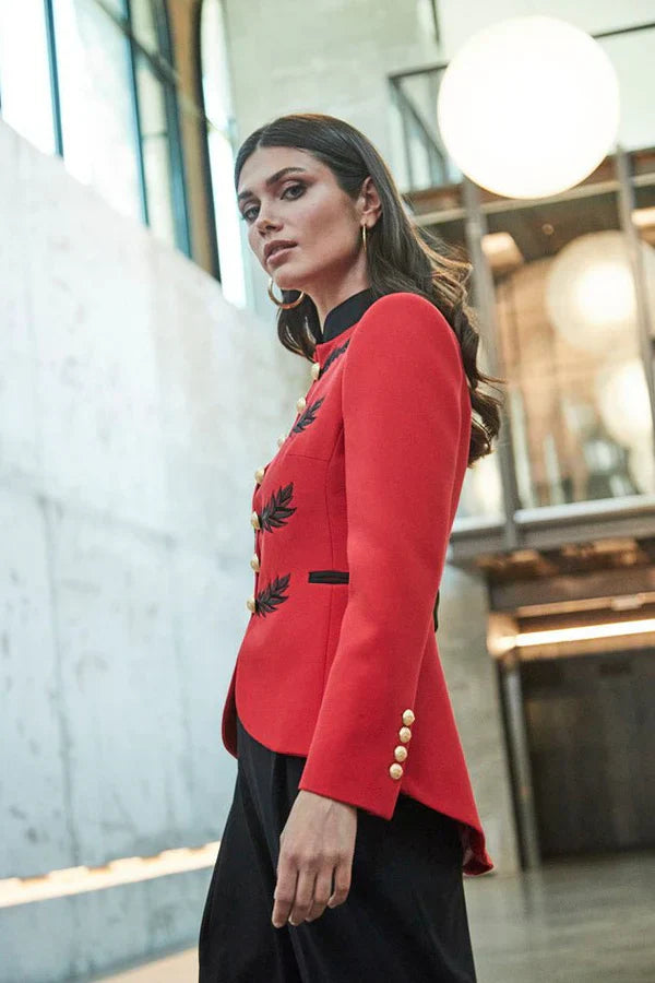 PRINDA Black Red Military Women Blazer