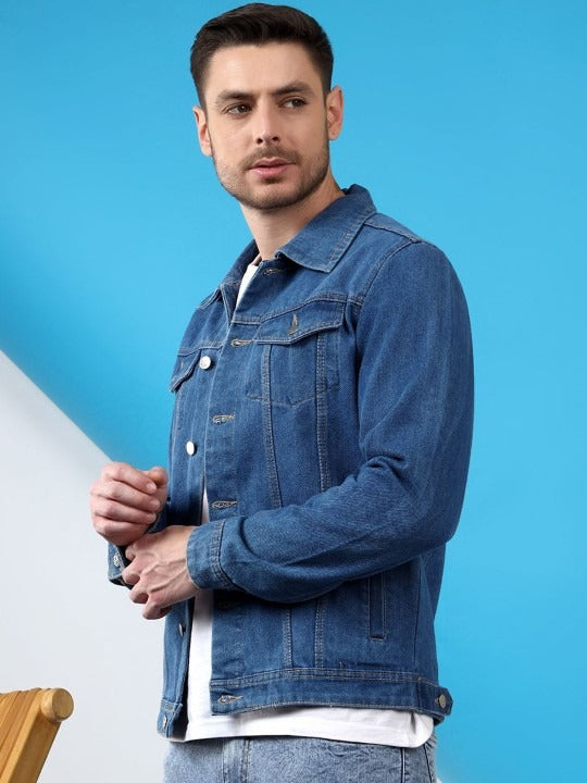 Men Spread Collar Denim Jacket – Smart, Breathable Everyday Wear in Pakistan | PARINDA