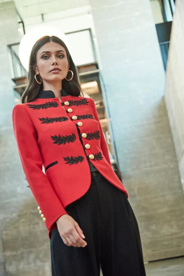 PRINDA Black Red Military Women Blazer