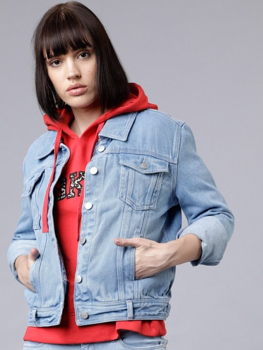 Women Blue Solid Denim Jacket – Classic, Breathable & Versatile for Pakistan | PARINDA