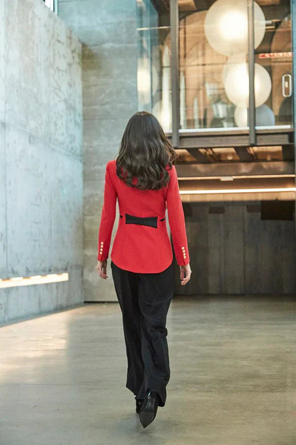 PRINDA Black Red Military Women Blazer