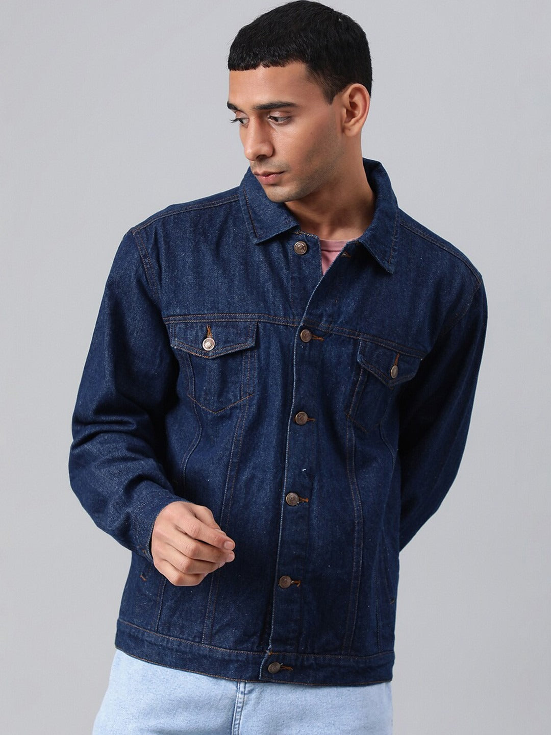 Blue Spread Collar Washed Denim Jacket – Rugged, Stylish Outerwear for Pakistani Men | PARINDA