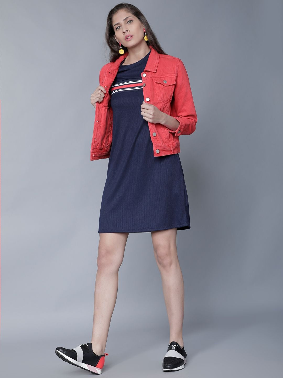 Women Red Solid Denim Jacket by PARINDA – Lightweight Cotton Outerwear for Pakistani Style
