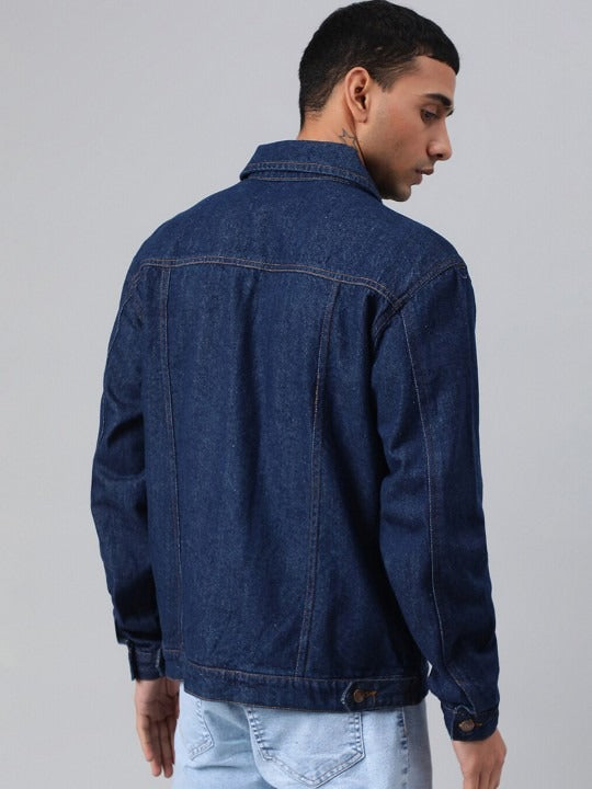 Blue Spread Collar Washed Denim Jacket – Rugged, Stylish Outerwear for Pakistani Men | PARINDA