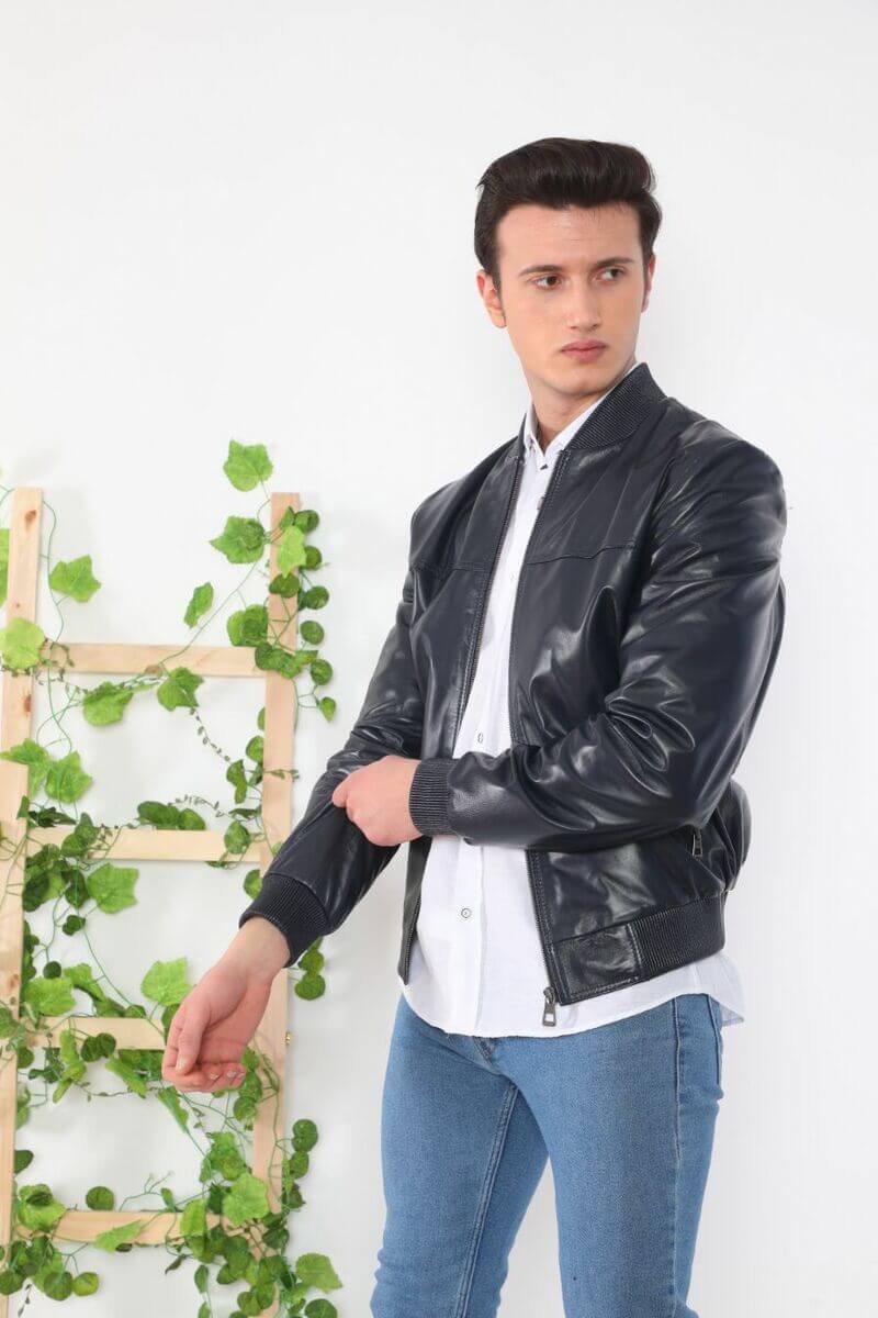Sebastian Black Leather Bomber Jacket