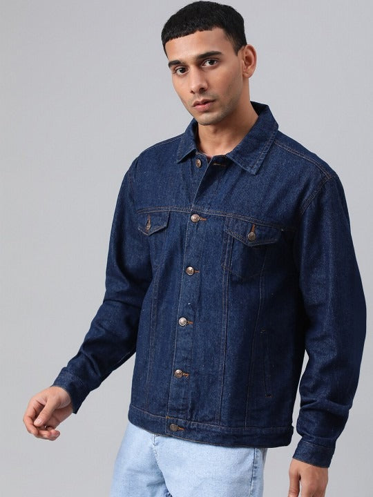Blue Spread Collar Washed Denim Jacket – Rugged, Stylish Outerwear for Pakistani Men | PARINDA