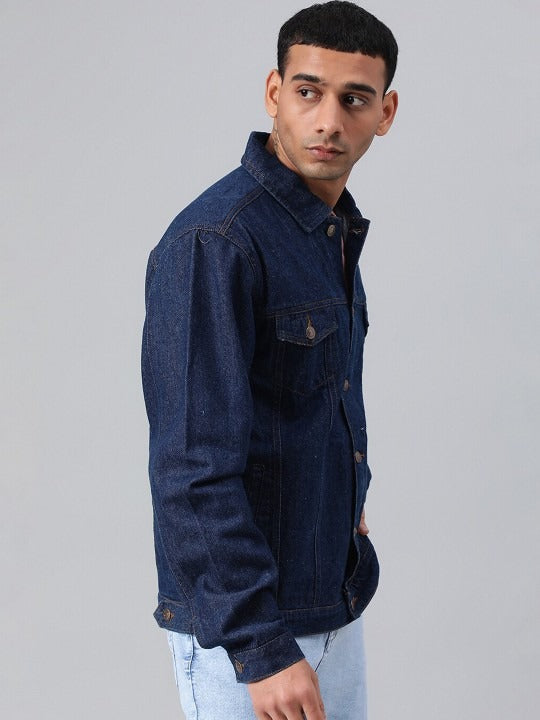 Blue Spread Collar Washed Denim Jacket – Rugged, Stylish Outerwear for Pakistani Men | PARINDA