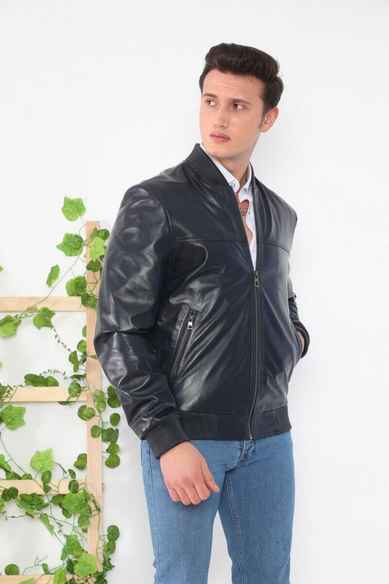 Sebastian Black Leather Bomber Jacket