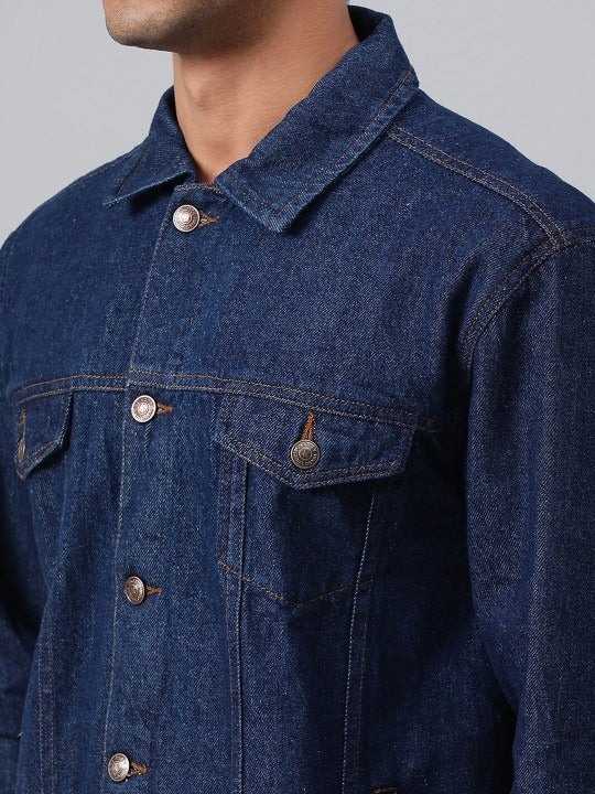 Blue Spread Collar Washed Denim Jacket – Rugged, Stylish Outerwear for Pakistani Men | PARINDA