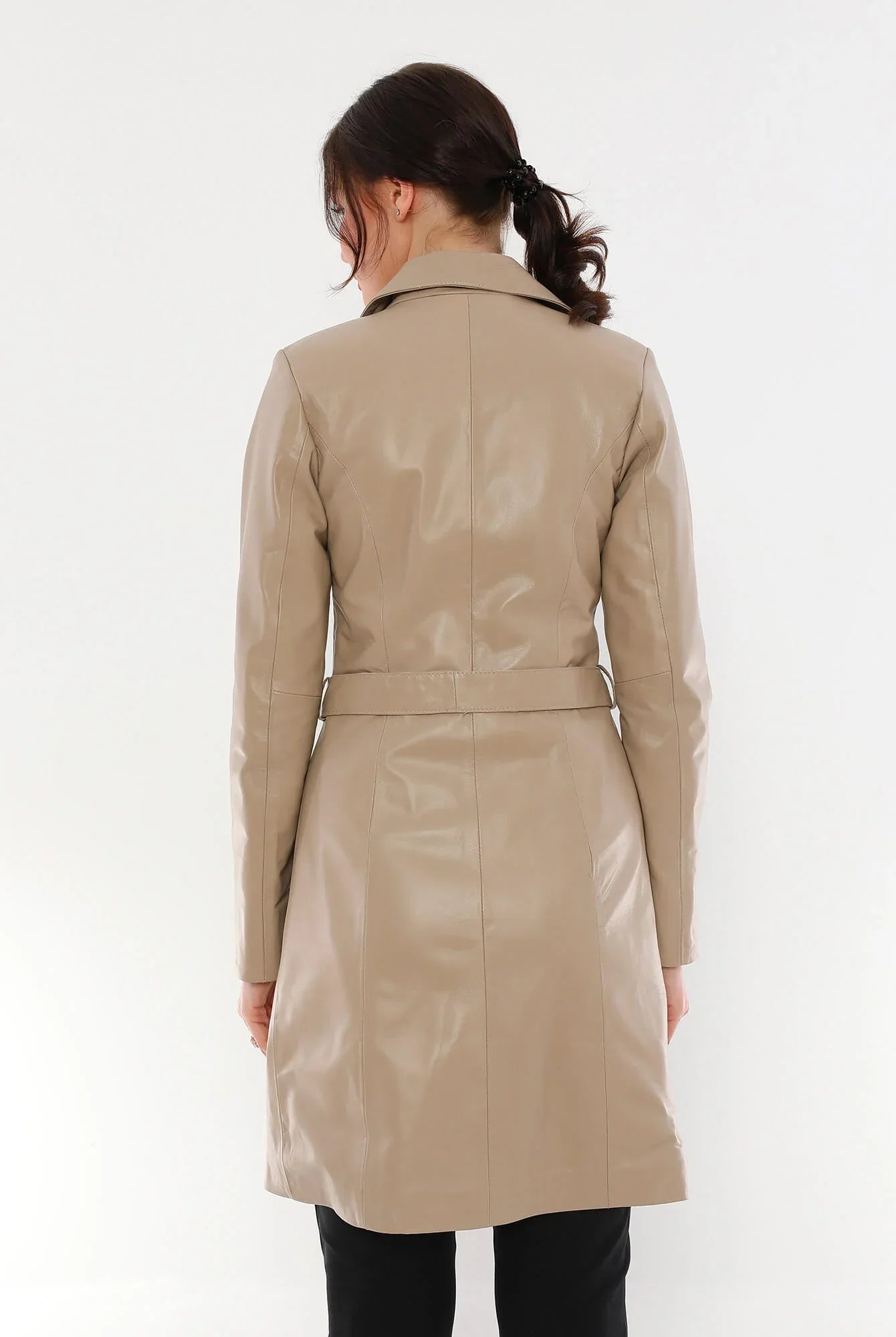 PRINDA Beige Premium Leather Trench Coat For Women