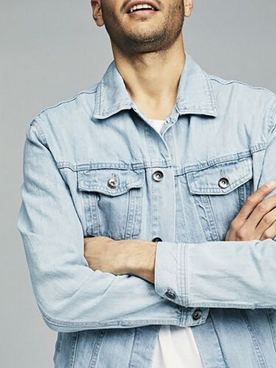 Blue Spread Collar Washed Denim Jacket – Stylish, Breathable Streetwear for Pakistani Men | PARINDA
