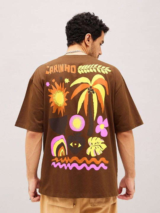 Unisex Brown Typography Printed Pure Cotton Oversized T-Shirt – Trendy Streetwear in Pakistan | PRINDA