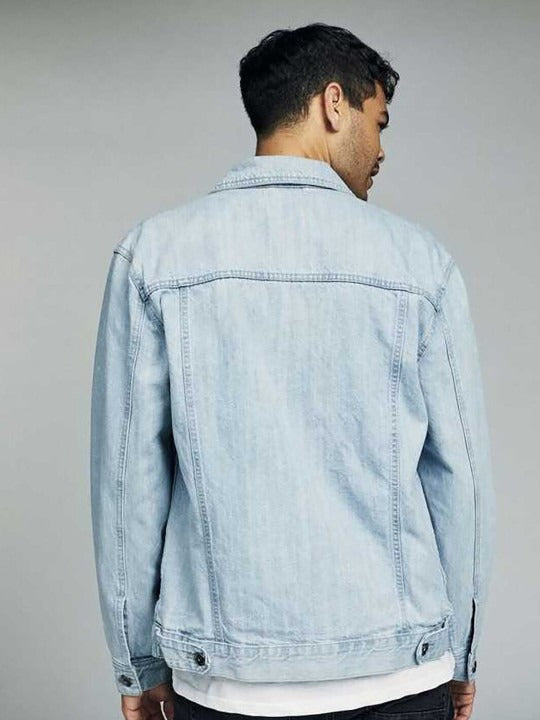 Blue Spread Collar Washed Denim Jacket – Stylish, Breathable Streetwear for Pakistani Men | PARINDA