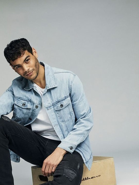 Blue Spread Collar Washed Denim Jacket – Stylish, Breathable Streetwear for Pakistani Men | PARINDA