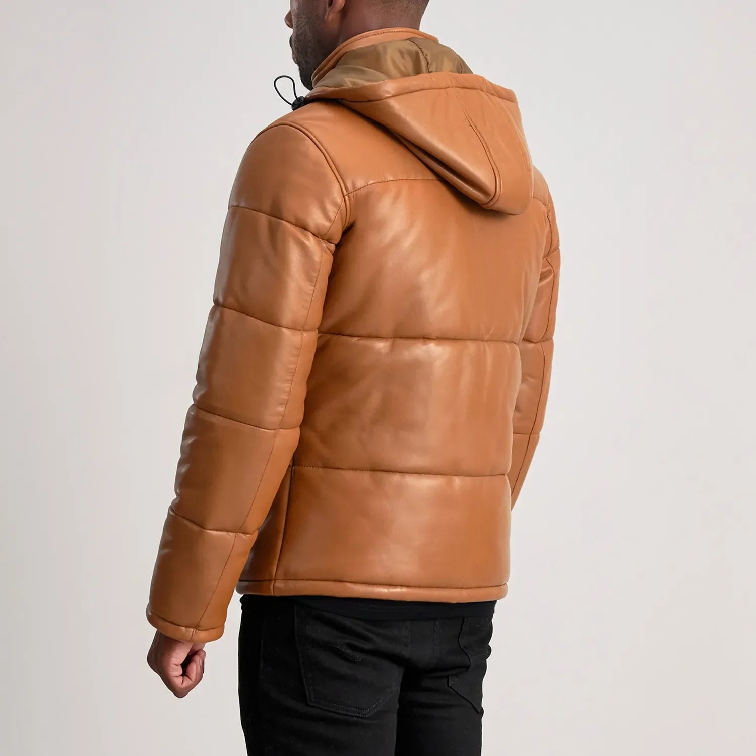 PRINDA Tan Hooded Sheep Leather Puffer Jacket