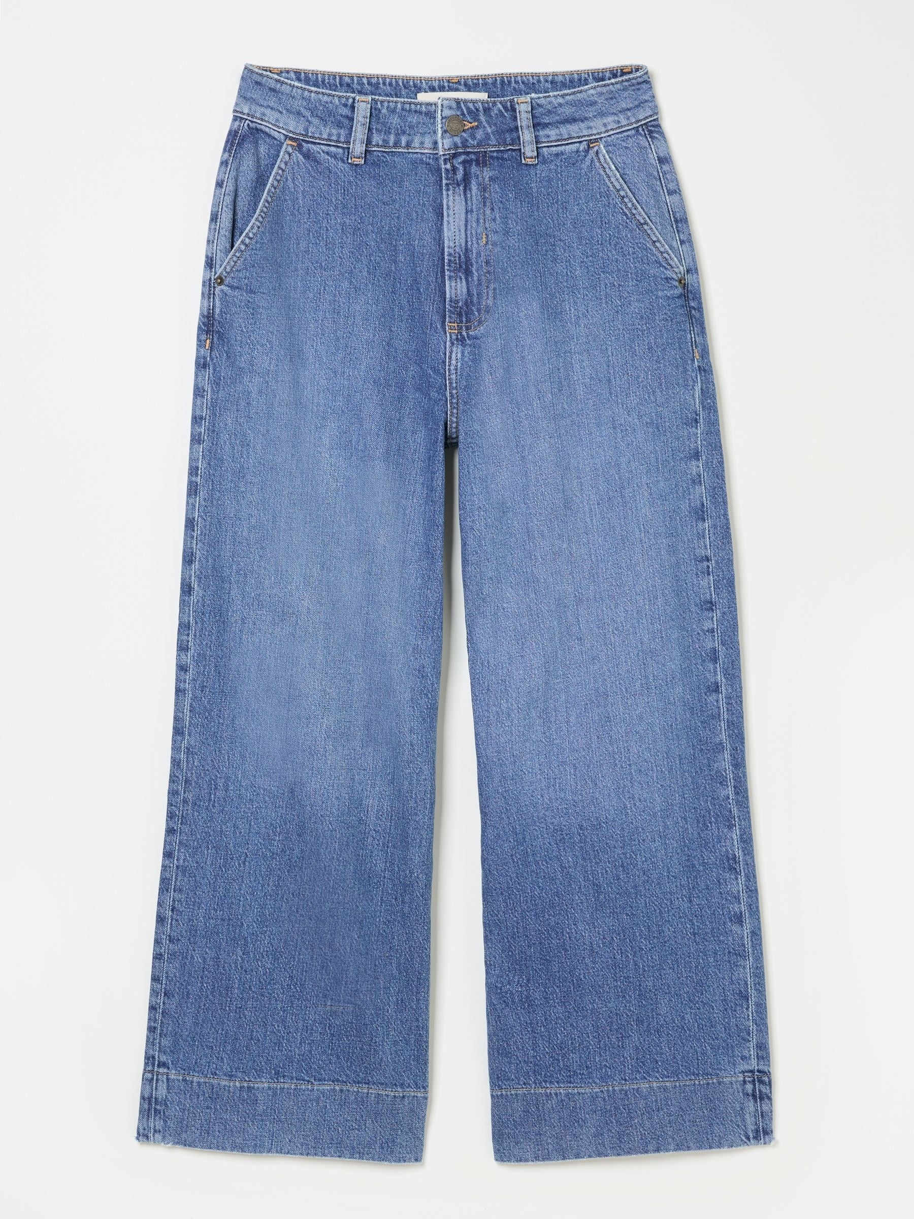 Women FatFPRINDA Hove Blue Denim Wide Leg Crop Jeans – Stylish Cropped Denim for Pakistani Women