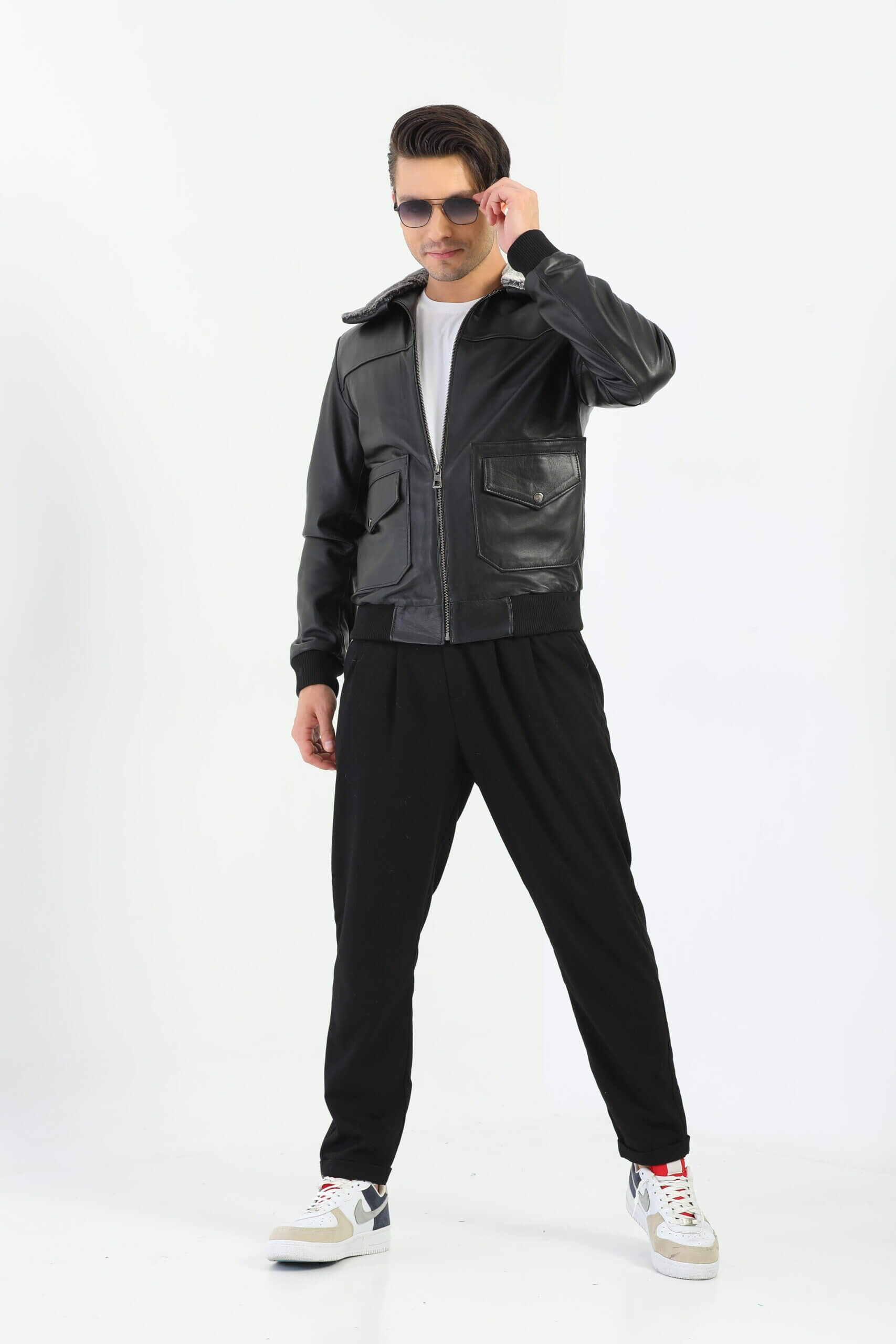 Palermo Black Leather Jacket Fur Collar