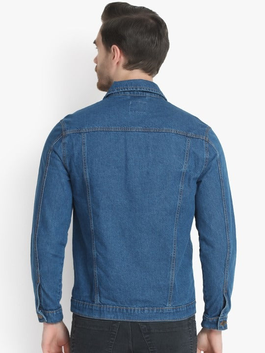 Men Blue Solid Denim Jacket – Breathable All-Season Streetwear for Pakistan | PARINDA