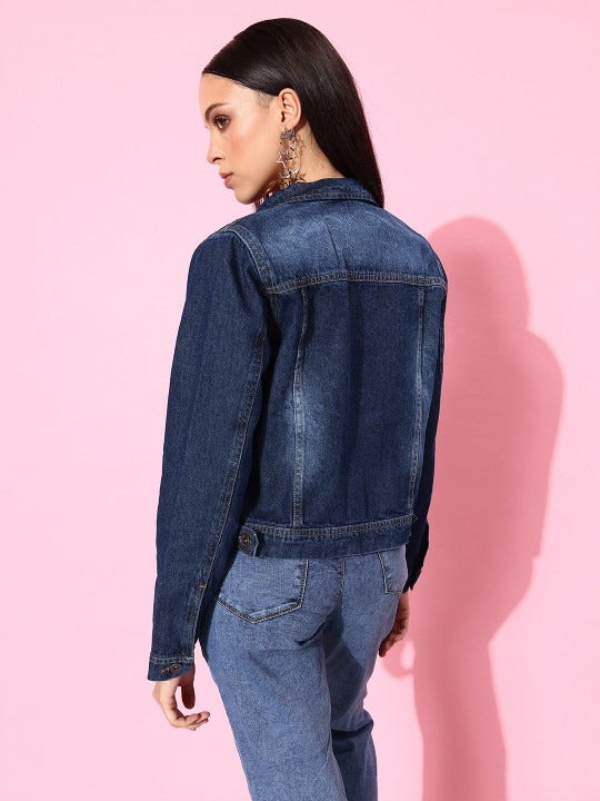 Women Blue Washed Denim Trucker Jacket – Classic Washed Trucker for Pakistan | PARINDA