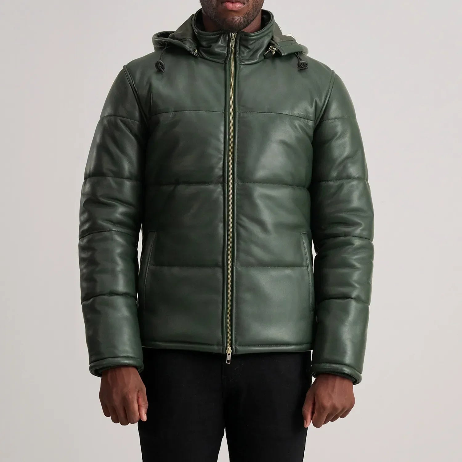 PRINDA Green Hooded Leather Puffer Jacket
