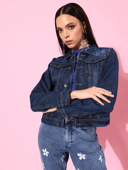 Women Blue Washed Denim Trucker Jacket – Classic Washed Trucker for Pakistan | PARINDA