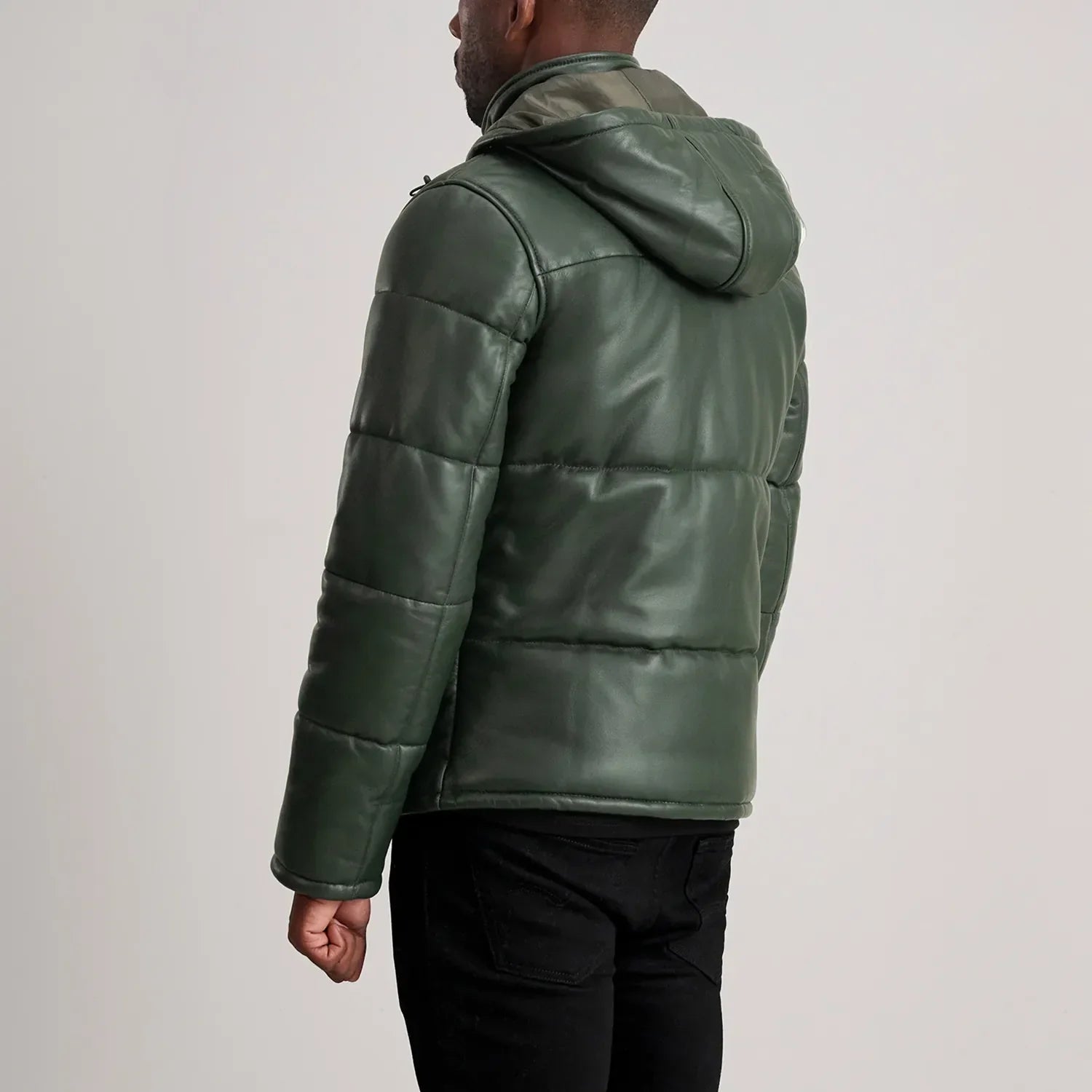 PRINDA Green Hooded Leather Puffer Jacket