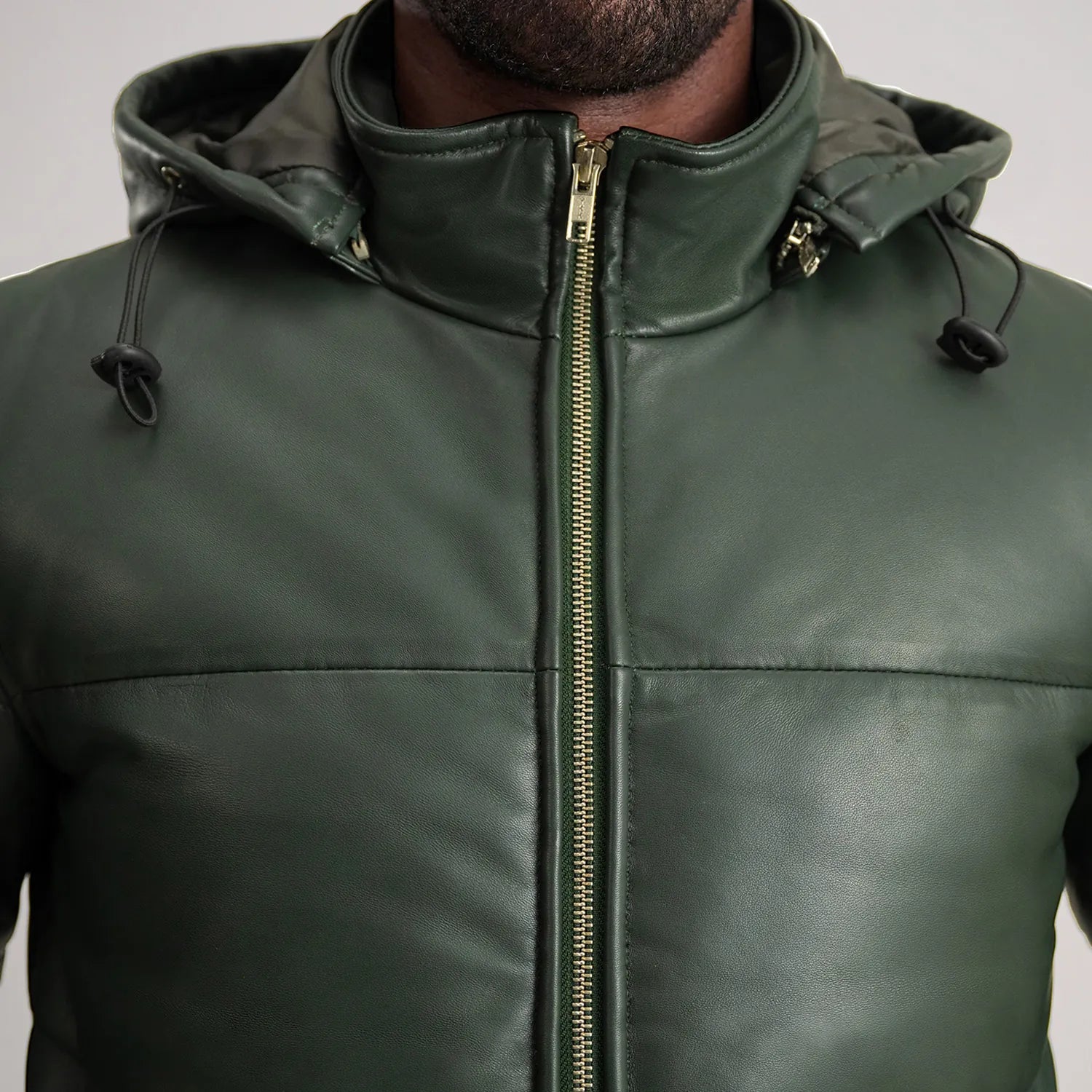 PRINDA Green Hooded Leather Puffer Jacket
