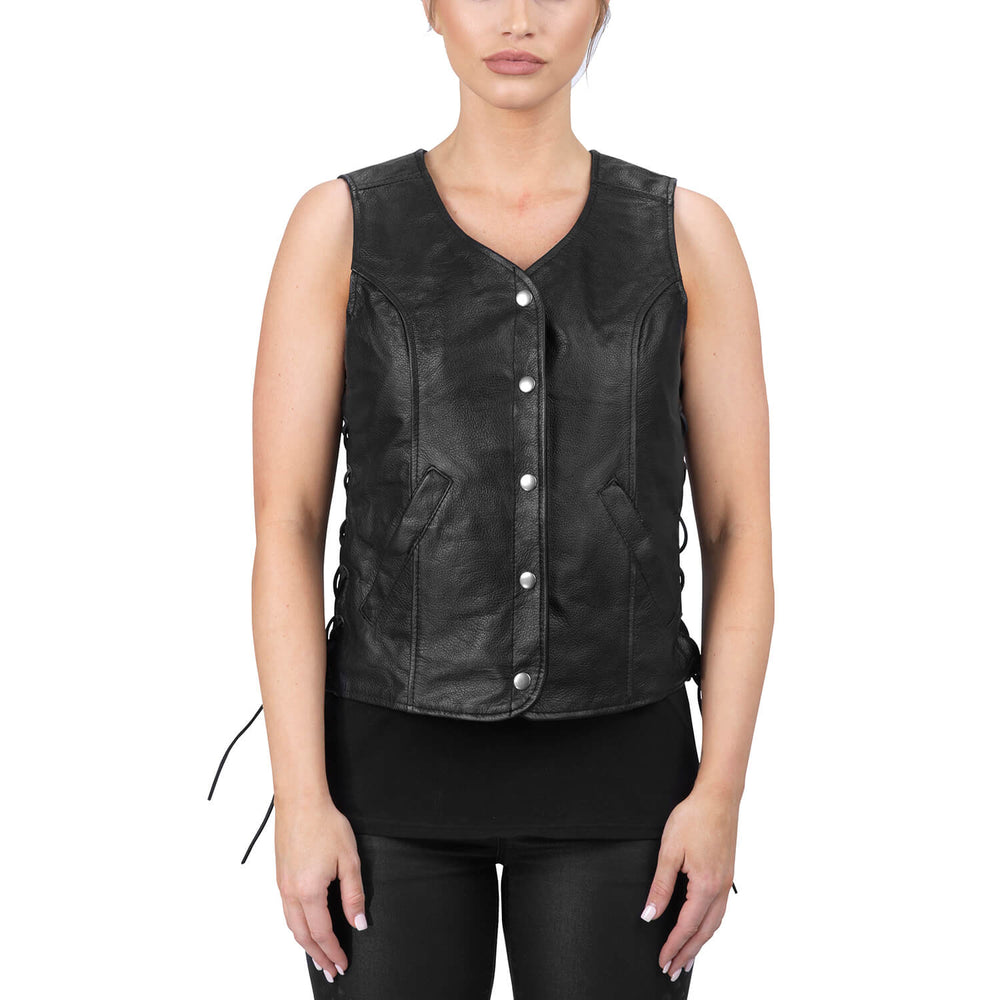 PRINDA Rowdy Black Leather Motorcycle Vest for Women