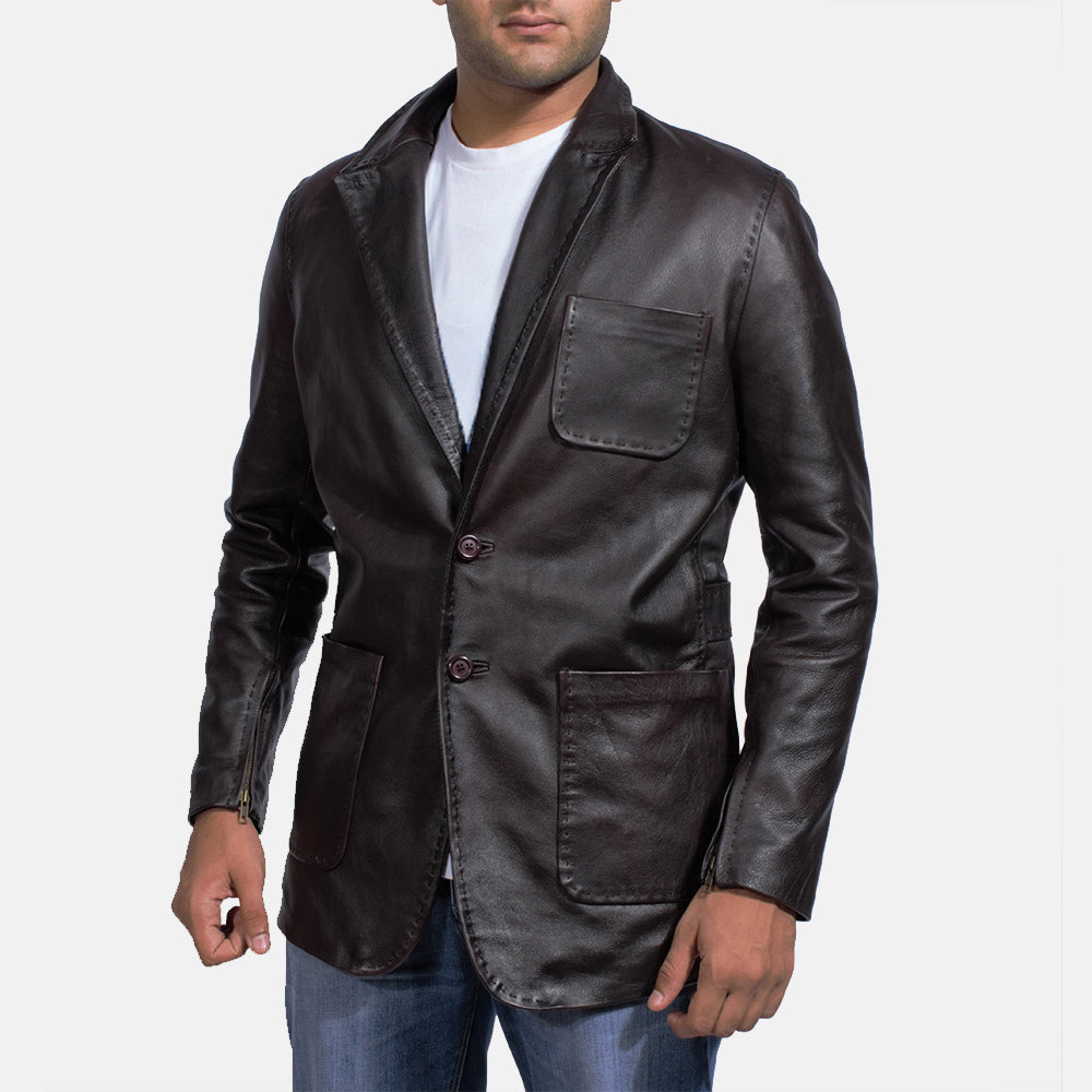 PRINDA Wine Black Leather Blazer