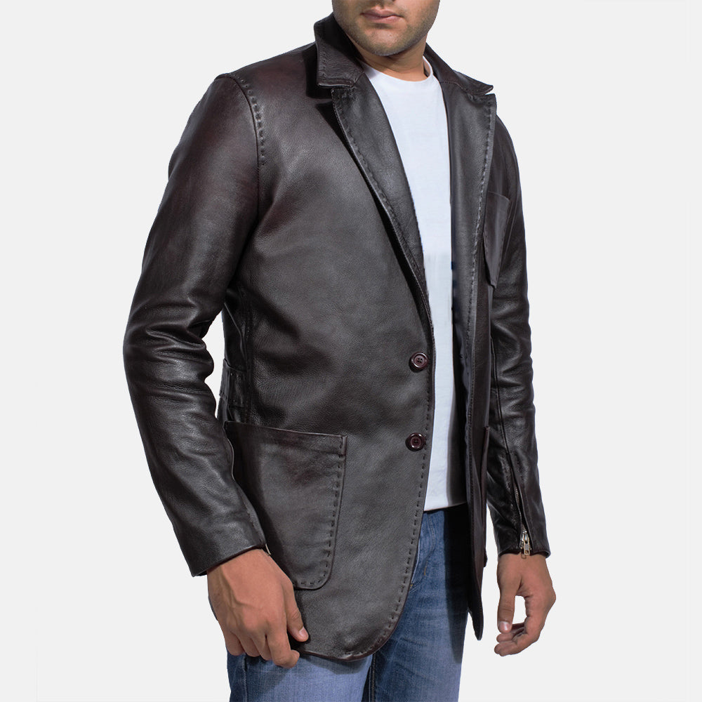 PRINDA Wine Black Leather Blazer