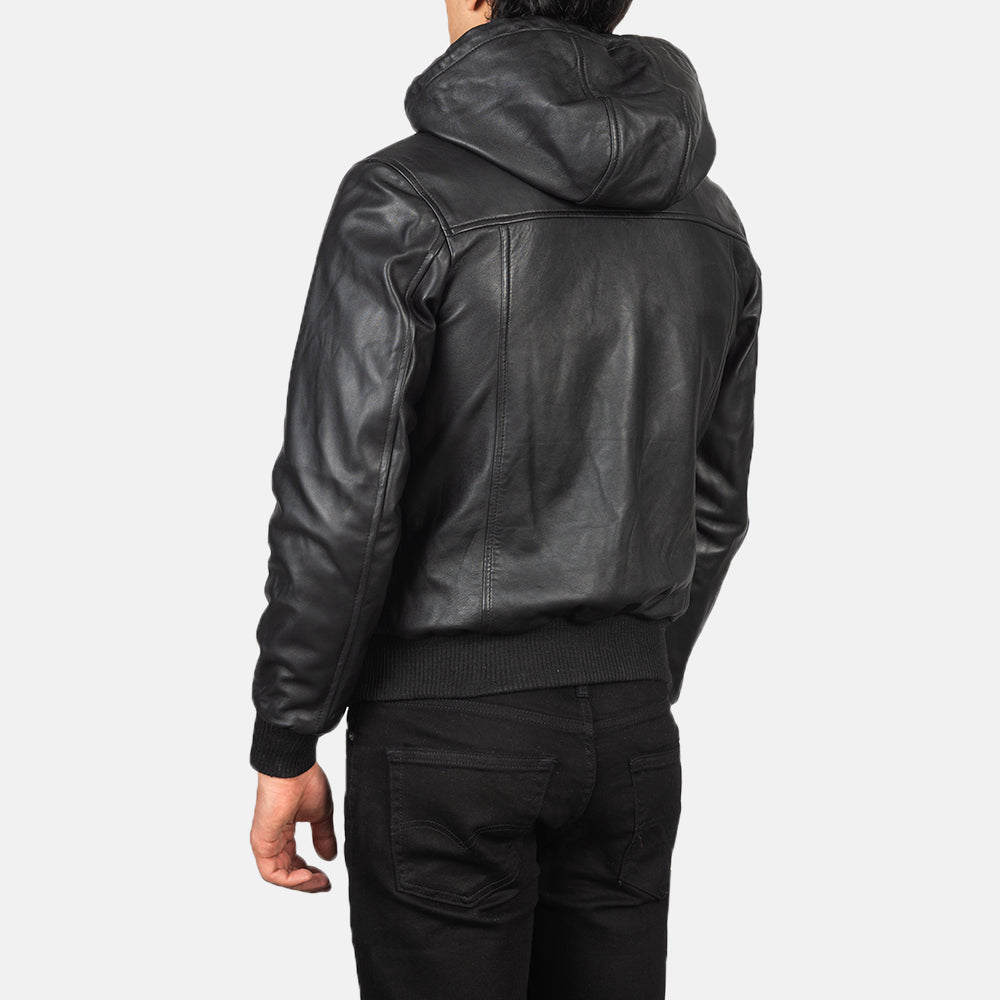 PRINDA Black Hooded Leather Bomber Jacket