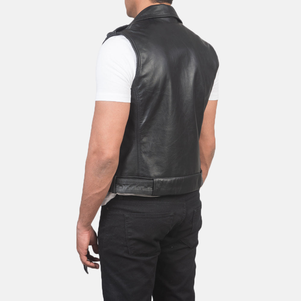 PRINDA Black Genuine Leather Biker Vest