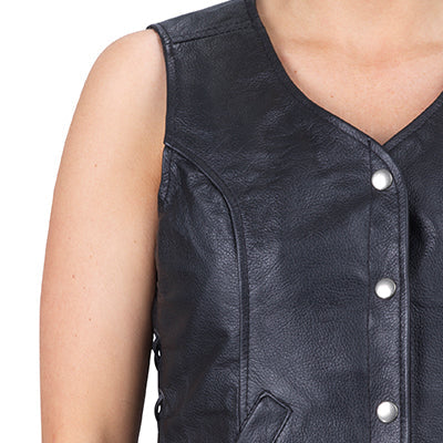 PRINDA Rowdy Black Leather Motorcycle Vest for Women
