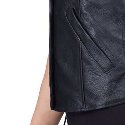 PRINDA Rowdy Black Leather Motorcycle Vest for Women