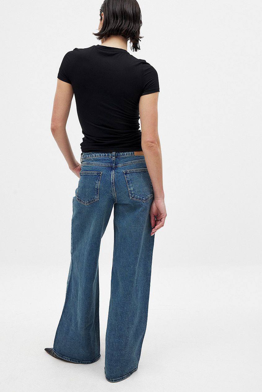 Women Low Waist Wide Leg Jeans with Seam Details – Trendy Low-Rise Baggy Denim, Structured Seams for Shape | PRINDA