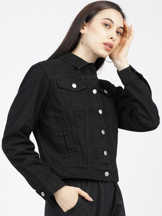 Women Black Solid Jacket – Sleek Lightweight Outerwear for Pakistan | PARINDA