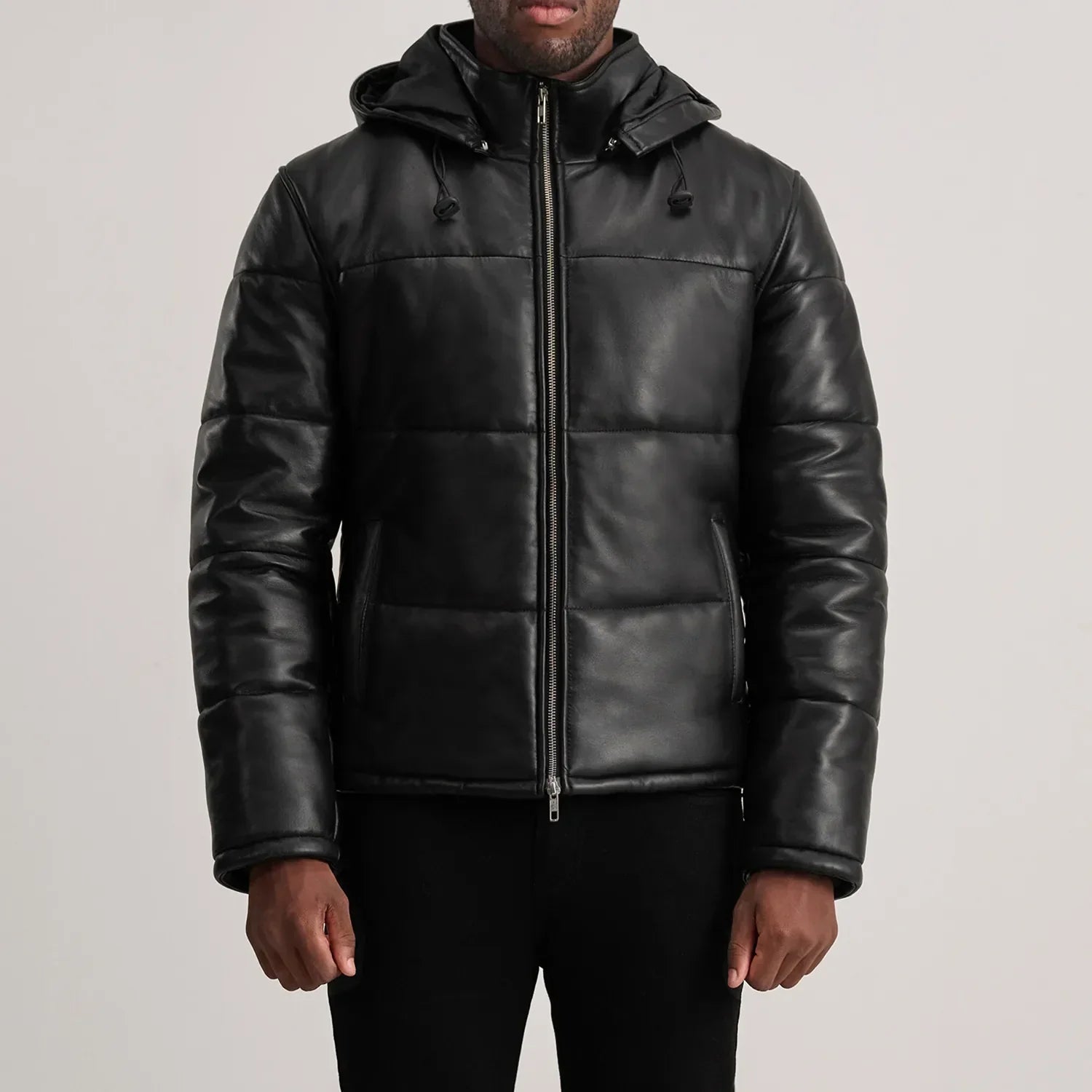 PRINDA Black Hooded Sheep Leather Puffer Jacket