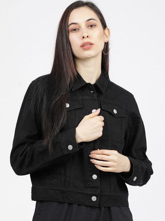 Women Black Solid Jacket – Sleek Lightweight Outerwear for Pakistan | PARINDA