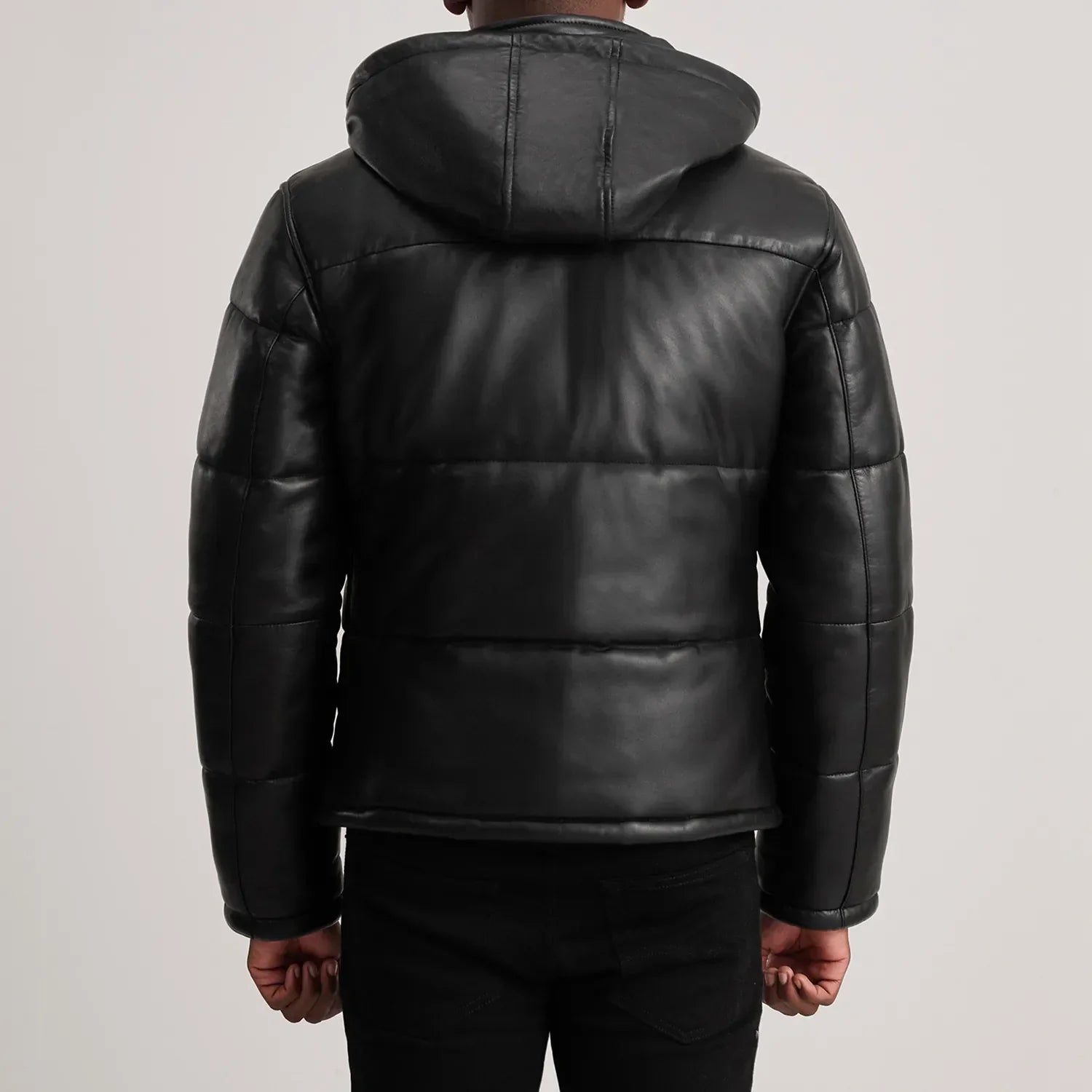 PRINDA Black Hooded Sheep Leather Puffer Jacket