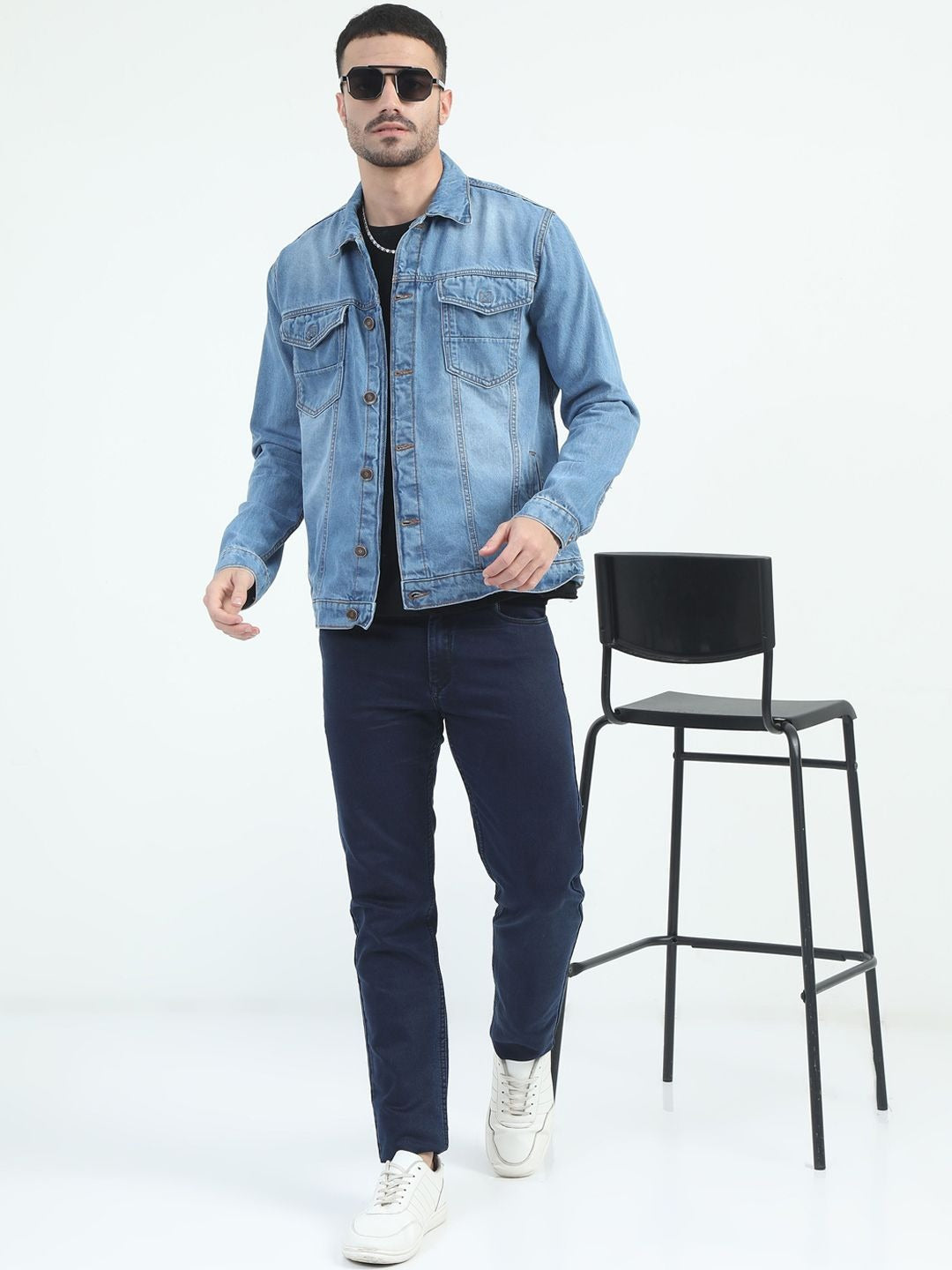 Men Spread Collar Faux Fur Trim Denim Jacket – Winter Essential for Pakistani Men | PARINDA