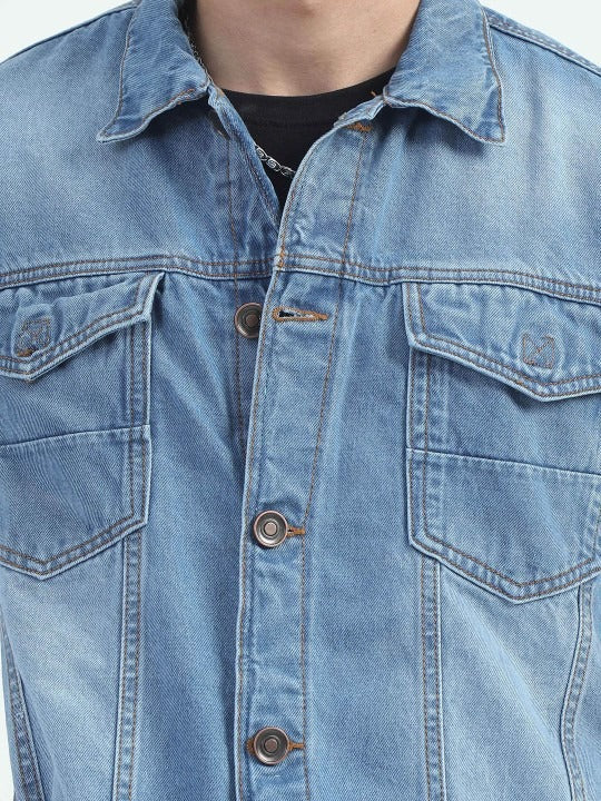 Men Spread Collar Faux Fur Trim Denim Jacket – Winter Essential for Pakistani Men | PARINDA