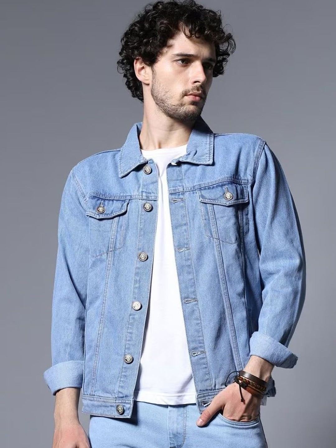 Men Washed Outdoor Denim Jacket with Embroidered Details – Rugged Pakistani Streetwear by PARINDA