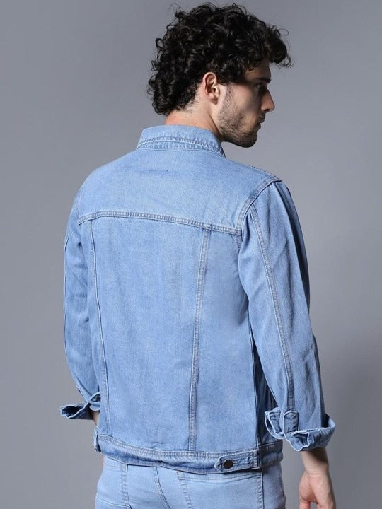 Men Washed Outdoor Denim Jacket with Embroidered Details – Rugged Pakistani Streetwear by PARINDA