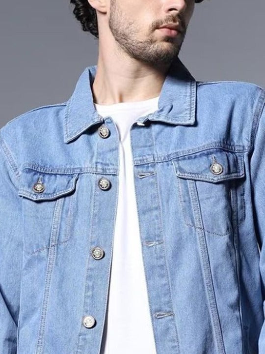 Men Washed Outdoor Denim Jacket with Embroidered Details – Rugged Pakistani Streetwear by PARINDA