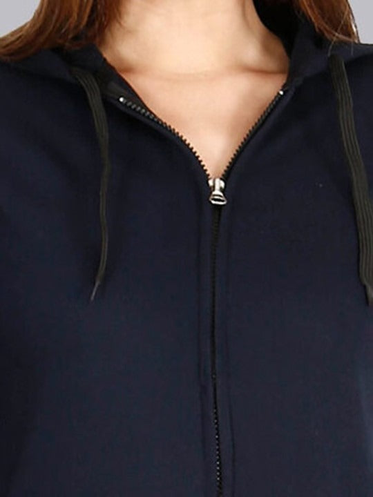Women Navy Blue Cotton Zipper Hoodie — Full-Zip Cotton Sweatshirt with Kangaroo Pocket | PRINDA Pakistan