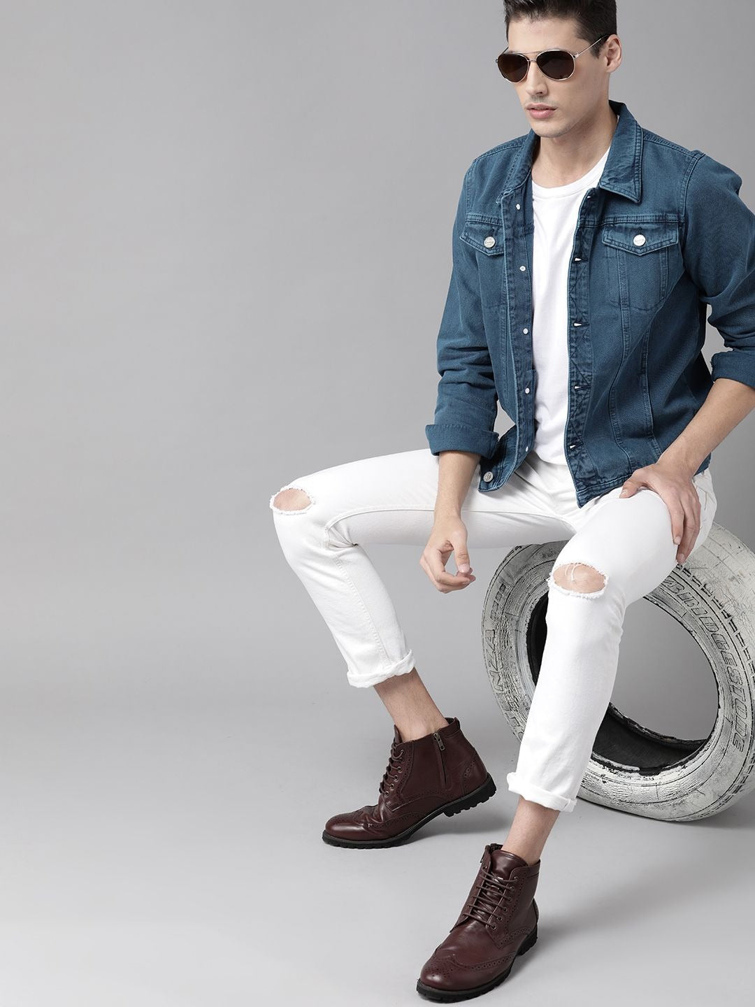 Men Navy Blue Solid Denim Jacket – Versatile Cotton Outerwear for Pakistani Weather | PARINDA