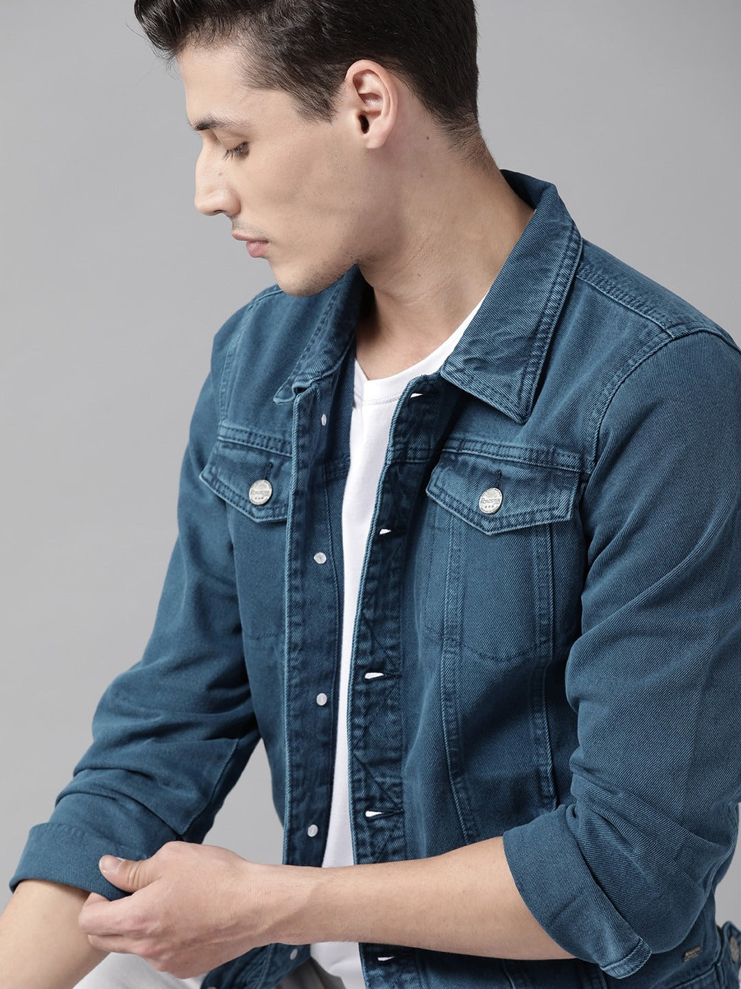 Men Navy Blue Solid Denim Jacket – Versatile Cotton Outerwear for Pakistani Weather | PARINDA