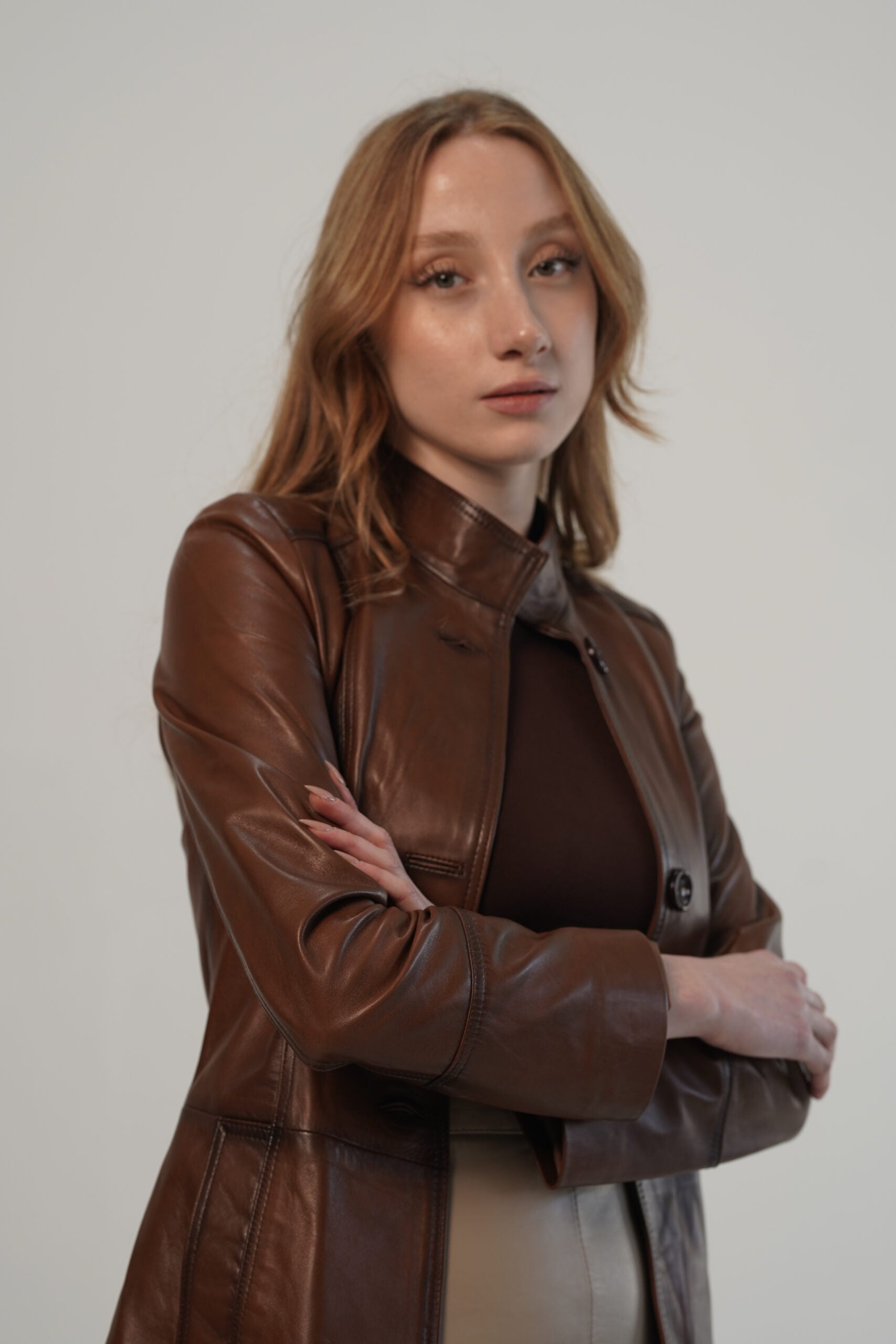 Paris Brown Leather Trench Coat For Women