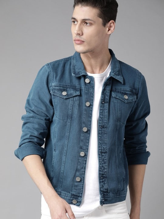 Men Navy Blue Solid Denim Jacket – Versatile Cotton Outerwear for Pakistani Weather | PARINDA